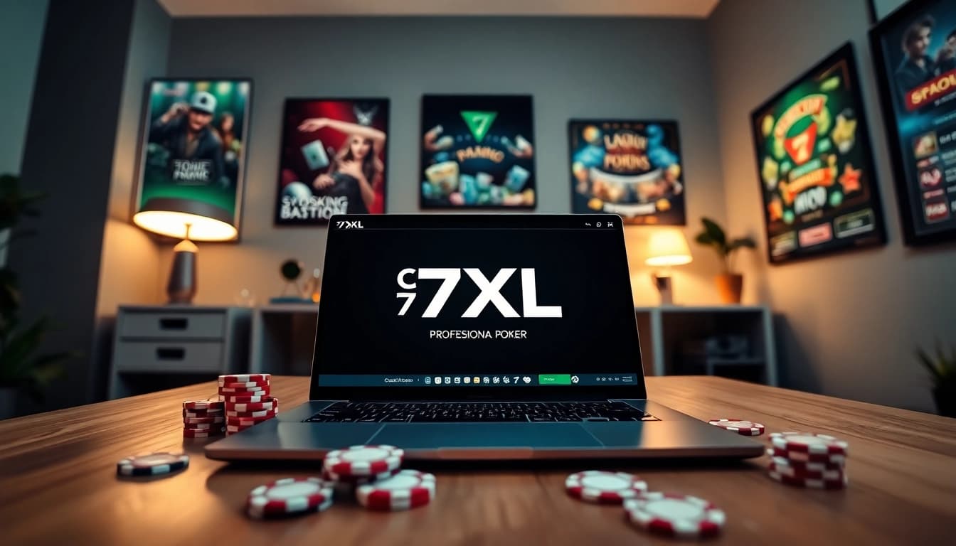 סצנת משרד ביתי מרתקת עם מיתוג 7xl סוכן ואלמנטים של פוקר.