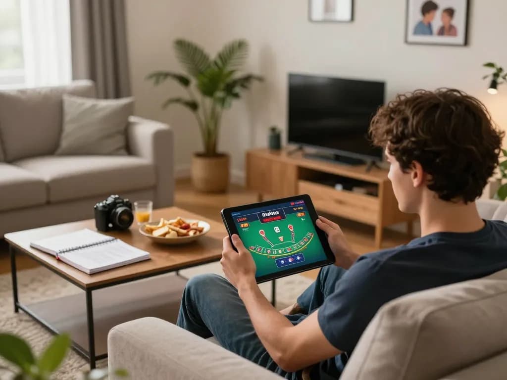 Player engages in online blackjack at home, enhancing experience at alev kumar casino.