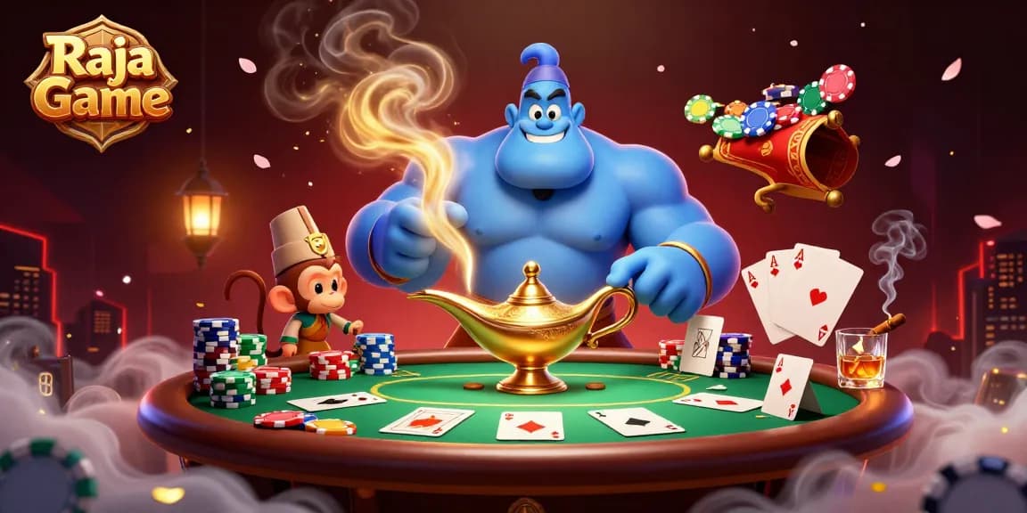 Experience thrilling gameplay on Raja Game with casino chips and colorful elements in a vibrant illustration