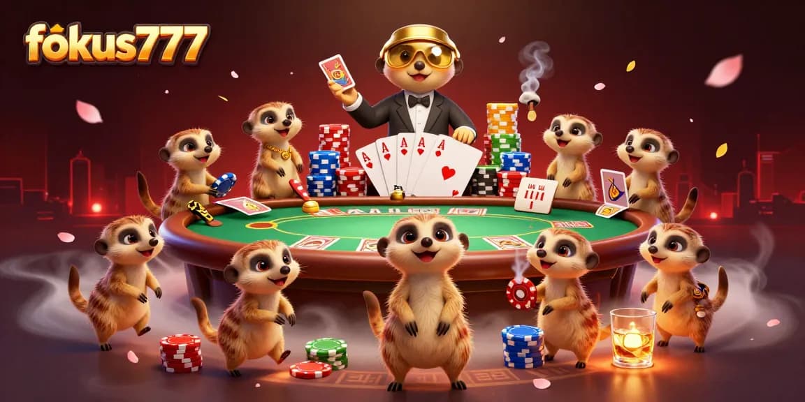 Experience excitement at fokus777 with meerkats managing a lively casino scene full of color and action.