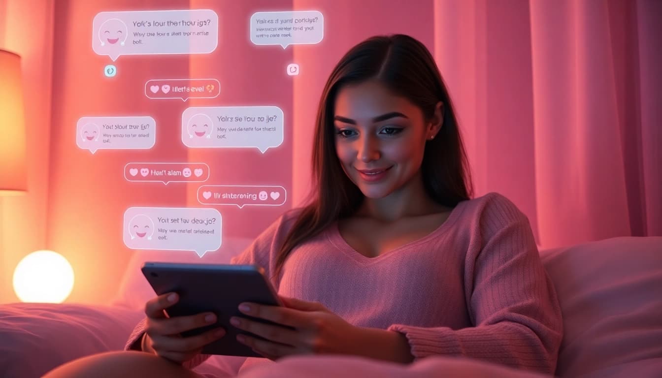 Engaging visual of a user experiencing sex ai chat with a holographic character in a warm, inviting setting.