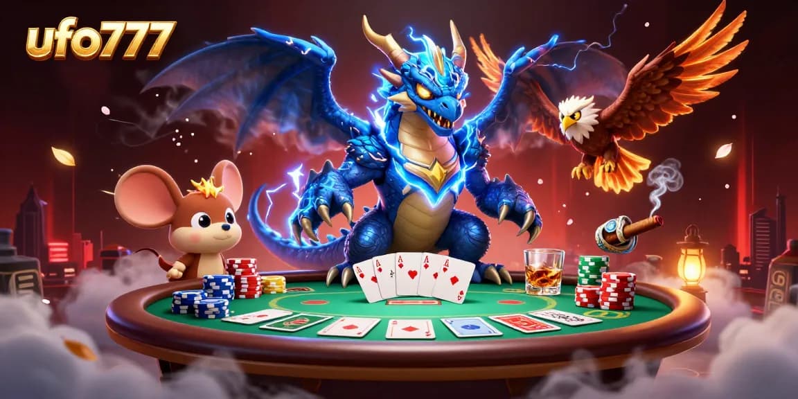 Experience thrilling poker action with ufo777 in a vibrant, dynamic casino scene.