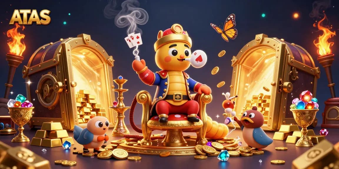 Win at ATAS Casino with an engaging illustration of a whimsical caterpillar enjoying the gaming thrill.