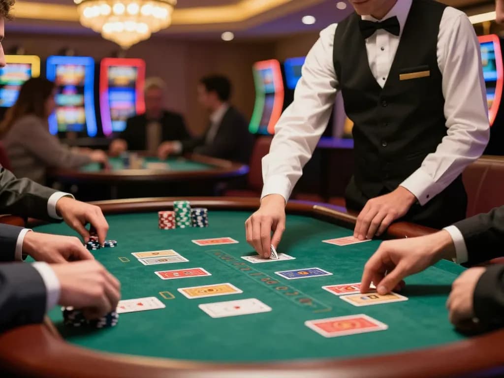 Players at blackjack table showcasing strategic gameplay and excitement with cm8888 betting.