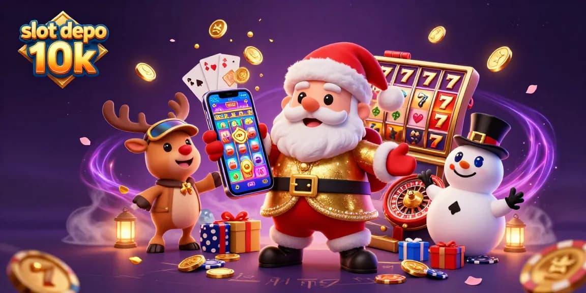 Play and win big with slot depo 10k's exciting jackpot slots in a vibrant casino scene.