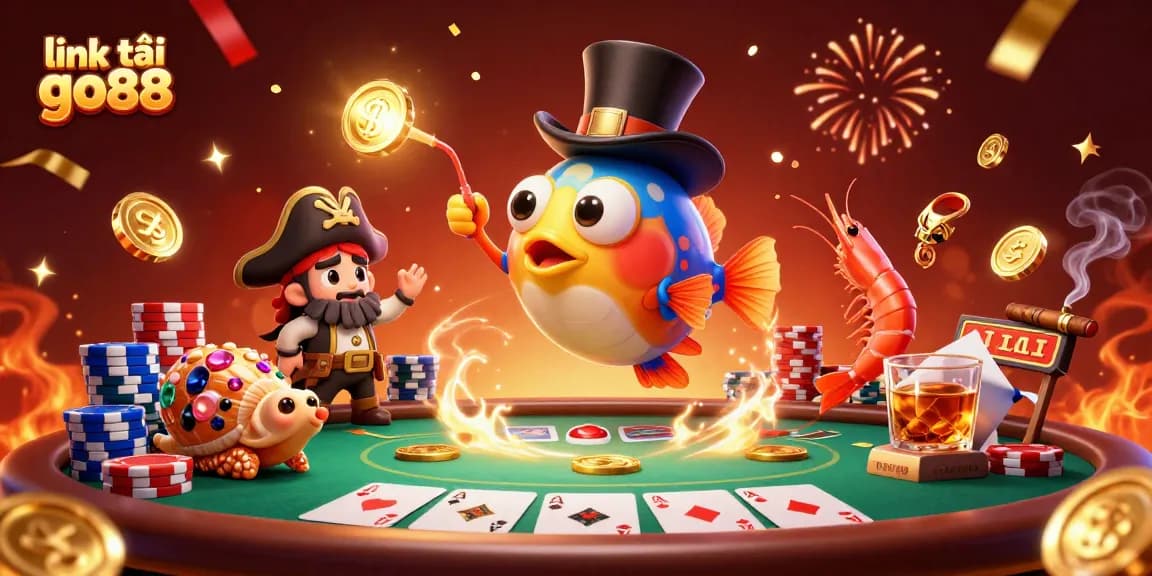 Engage in the excitement with link tải go88, featuring vibrant 3D casino elements and deep-sea characters.