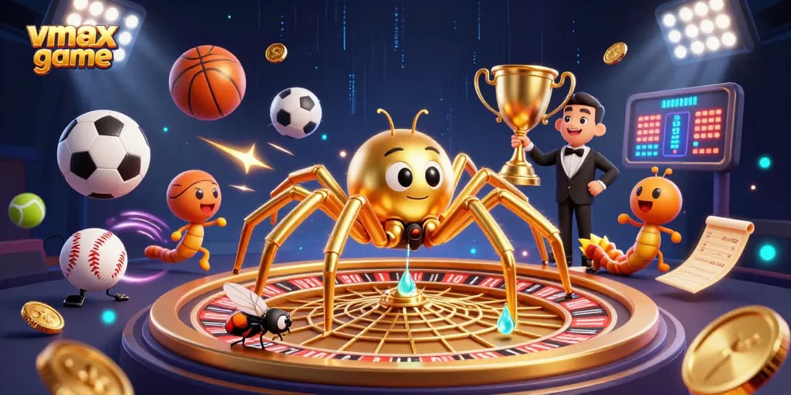 Engage in the vmax game with golden spider and croupier at a vivid roulette scene.