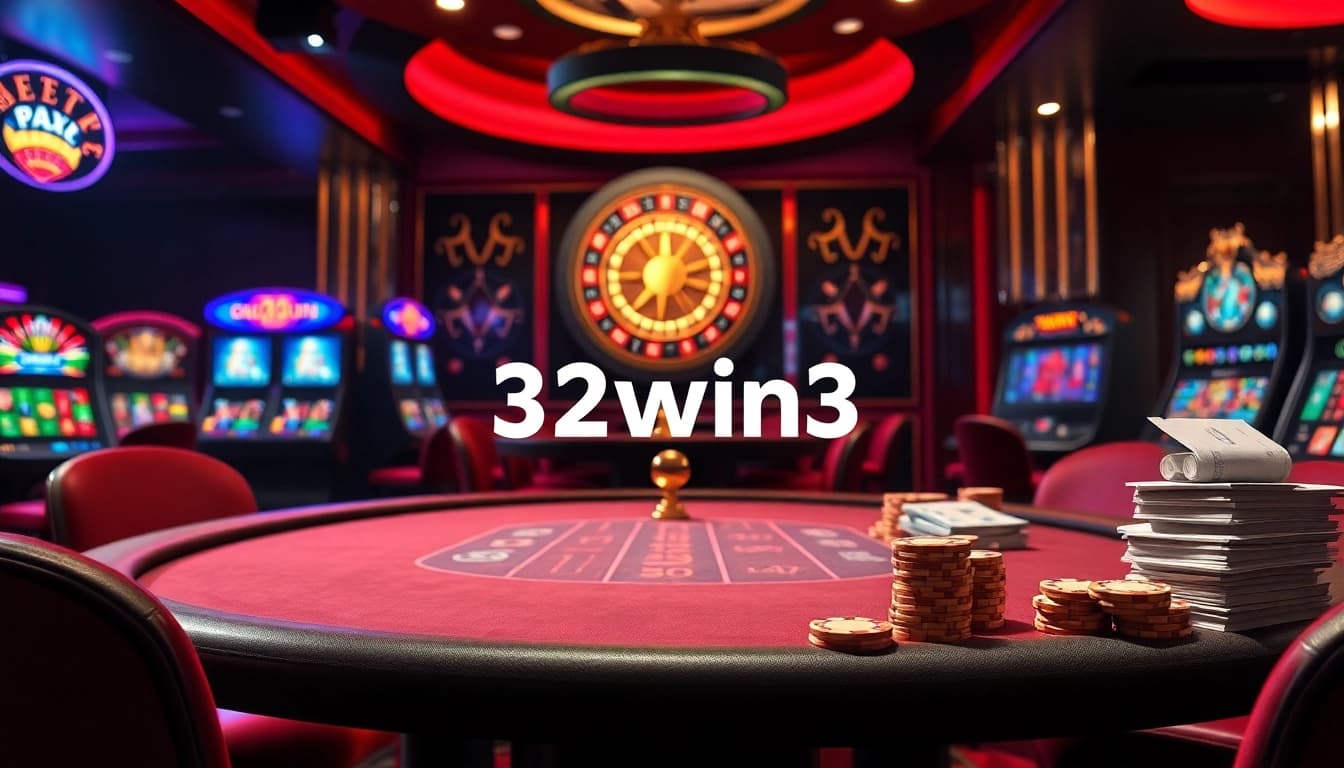 Viewer engaged in an exciting poker game at 32win3 casino, showcasing vibrant chips and cards.