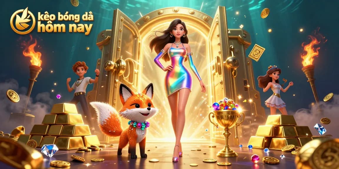 Engage in kèo bóng đá hôm nay with vibrant 3D art featuring treasures and a stunning character.