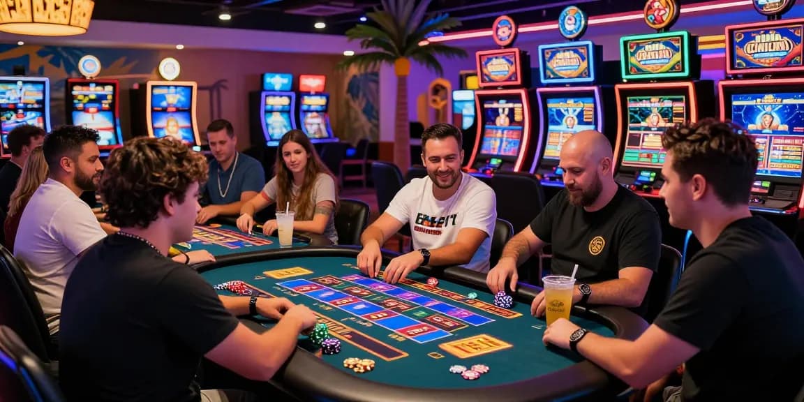 Engaging scene at credit card casinos at https://brcs.co.uk, with players enjoying vibrant games and a lively atmosphere.