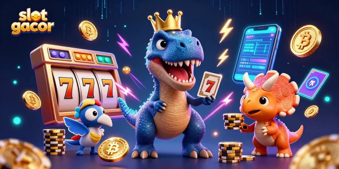 Melihat slot gacor dengan karakter 3D bermain di kasino sambil mengumpulkan koin emas dan jackpot.