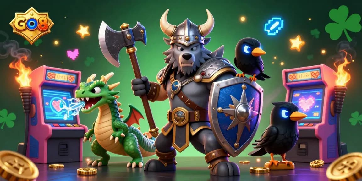 Experience thrilling gameplay with GO8 as the Viking wolf warrior and dragon bring casino excitement to life.