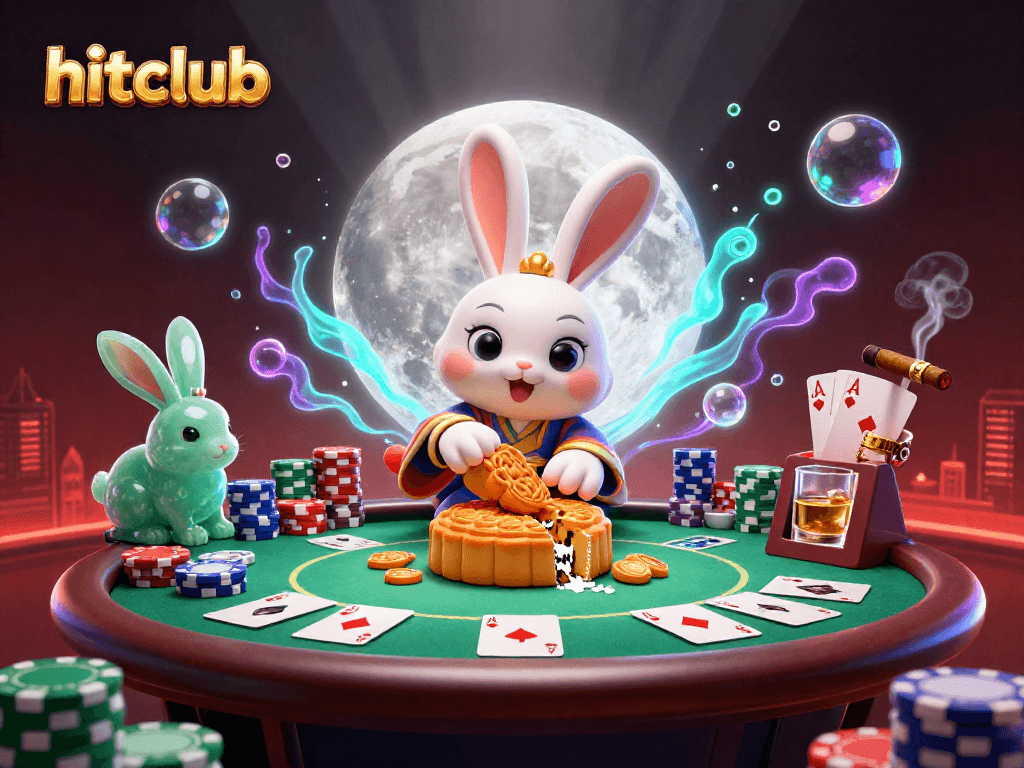 Hitclub launches an exciting poker scene on the moon with vibrant characters and casino elements.