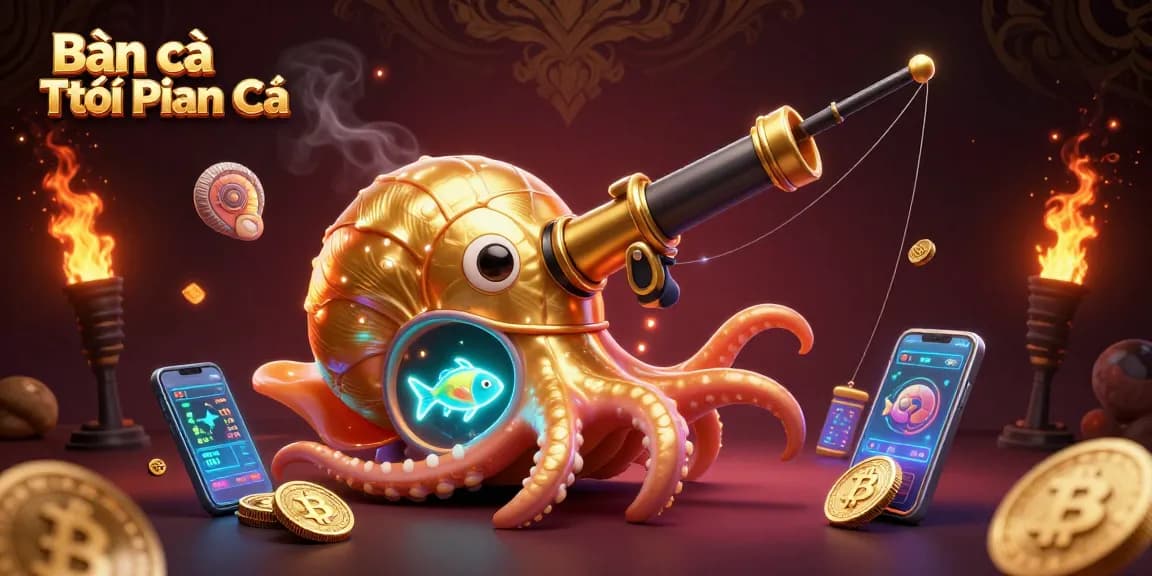 Bắn cá Tiểu Tiên Cá showcases dynamic fish shooting with colorful neon fish, a giant nautilus cannon, and gold coins.