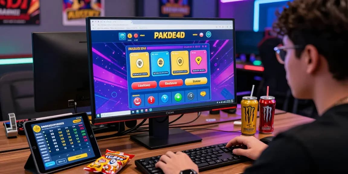 Engaged player using pakde4d for online togel betting with vibrant gaming setup.
