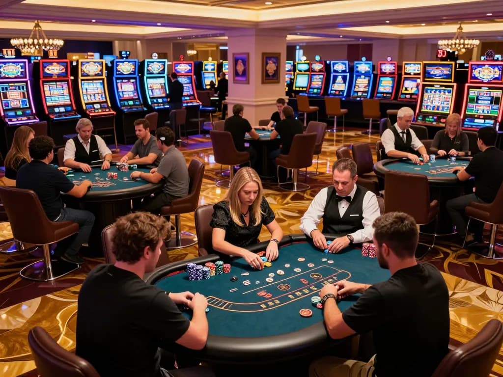 kk55 strategic poker gameplay in an upscale casino with focused players making bets