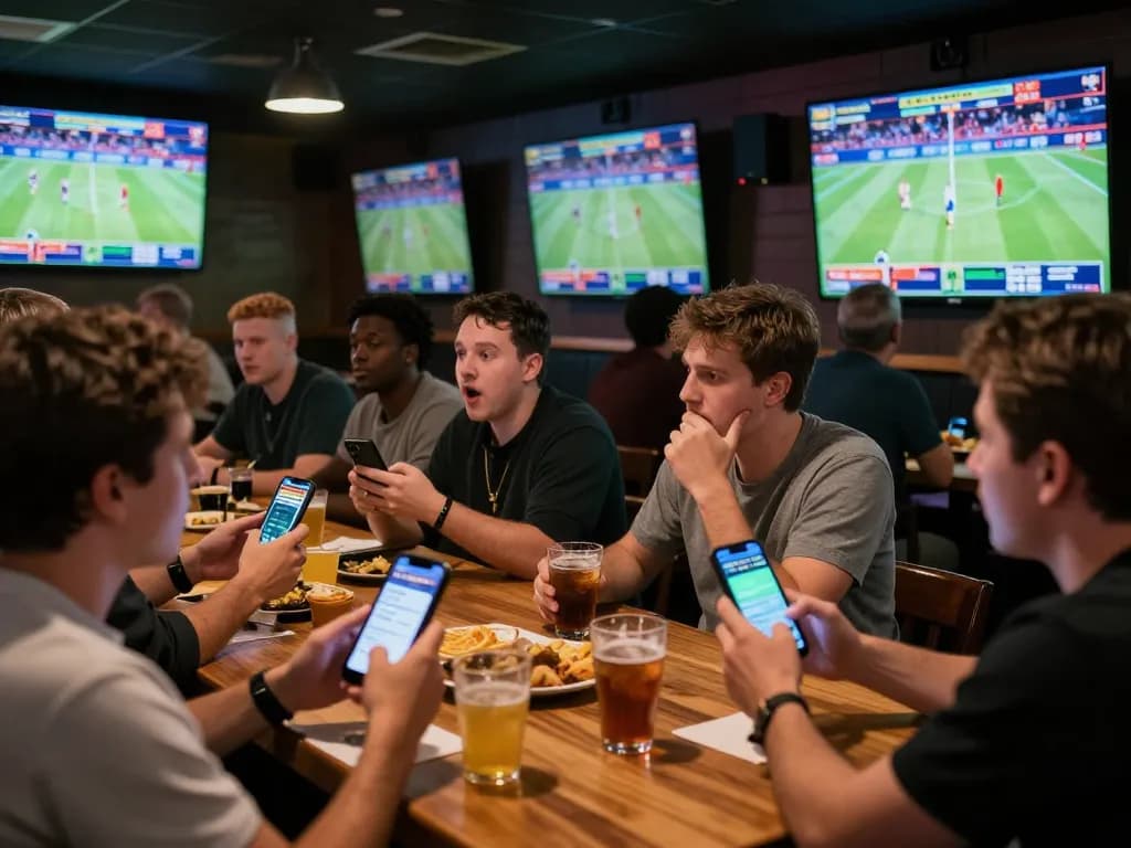 Engaged sports bettors using their phones at xx88, immersed in live game action.