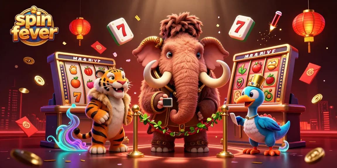 A vibrant casino scene depicting the spin fever atmosphere with unique characters and game elements, inviting players to join.