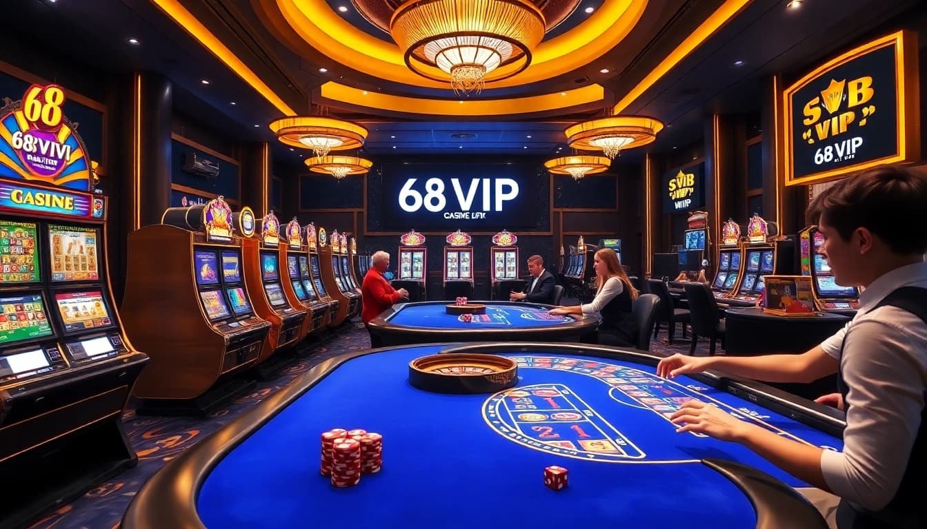 Experience the thrill of gambling at 68VIP with exciting games, vibrant slot machines, and live dealers.