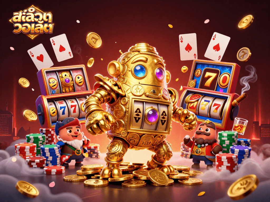Experience the thrills of สล็อตวอเลท with an engaging 3D casino illustration showcasing exciting elements.