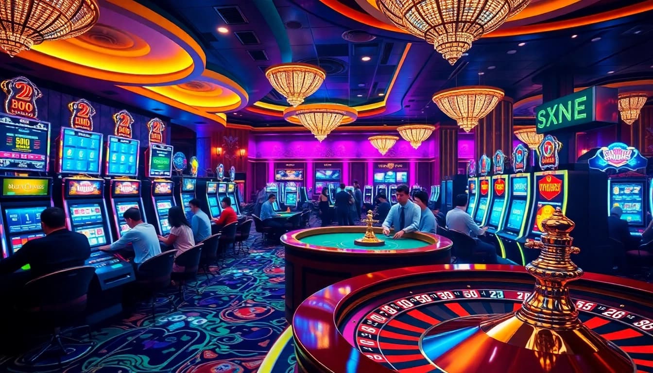 Experience the excitement at https://xx88.promo/ with vibrant casino visuals showcasing slot machines and betting action.