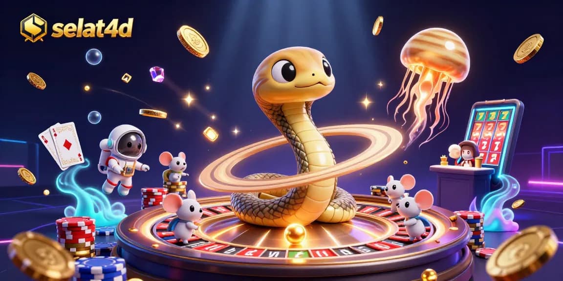 Engage in thrilling cosmic roulette with selat4d's dazzling gaming universe featuring vibrant characters.