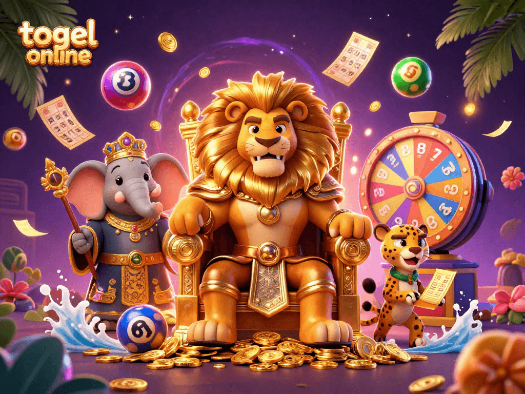 Engage with togel online excitement in a vibrant 3D casino scene featuring lottery elements.