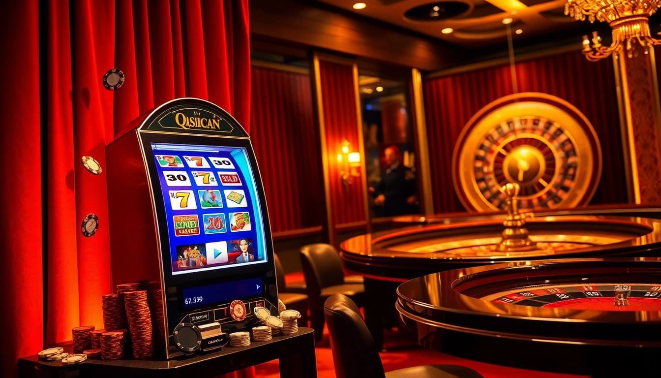 Experience the thrill of online gaming with QQMacan's premium slot machines and casino ambiance.