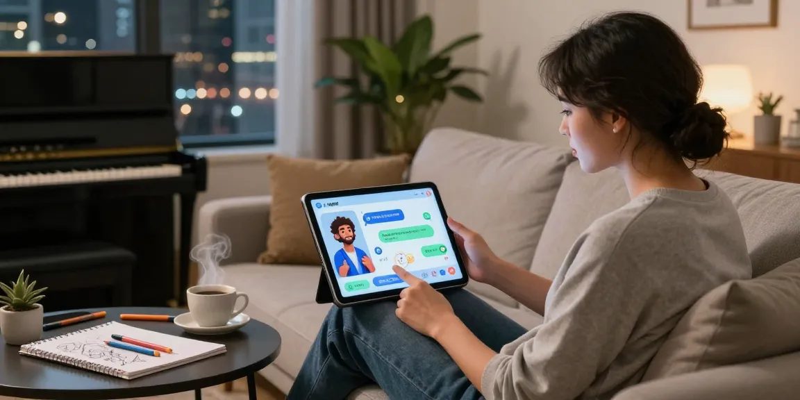Engaging interaction with NSFW AI chatbot on a sleek tablet in a cozy urban setting
