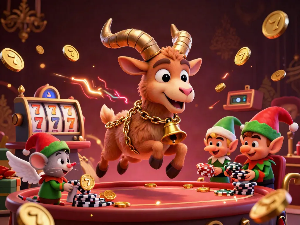 Engage with slot mahjong excitement in a whimsical casino ecosystem featuring naughty elves and a festive Krampus.