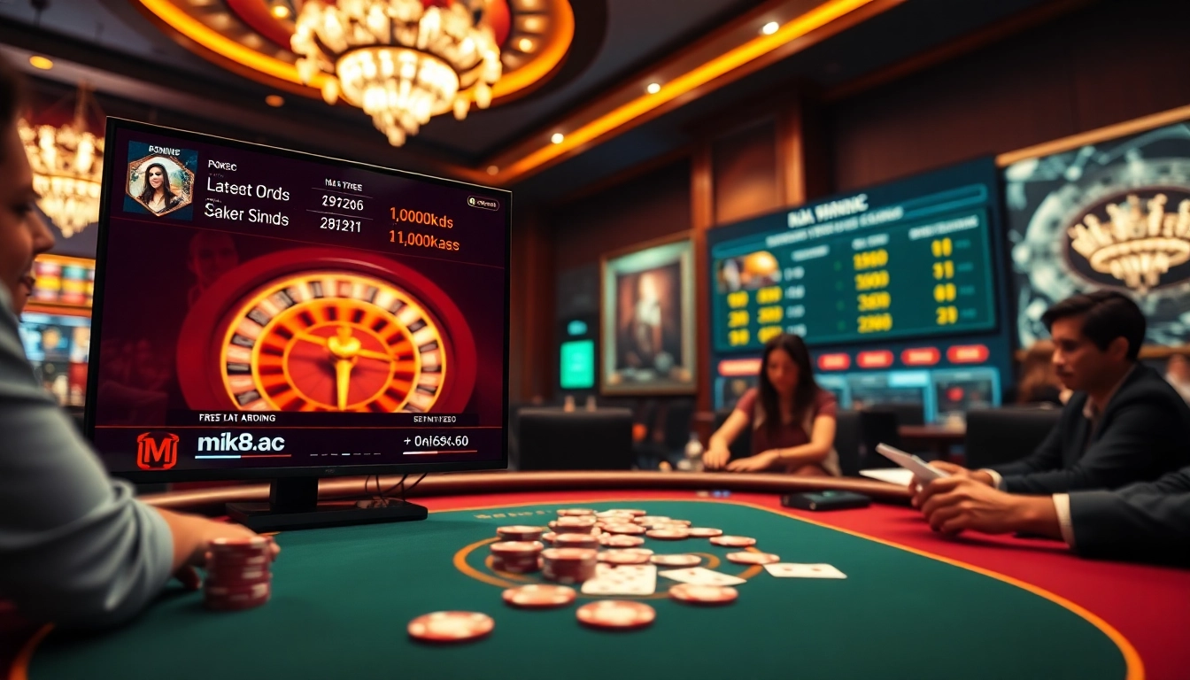 Engaging in high-stakes poker at mk8.ac with vibrant chips and elegant casino atmosphere.