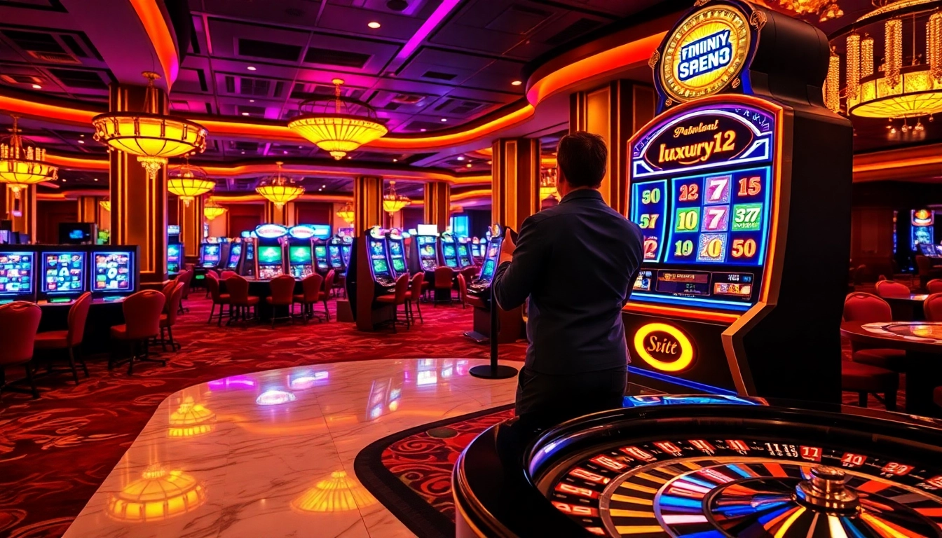 Experience the excitement of playing luxury12 slot machines in a glamorous casino setting.