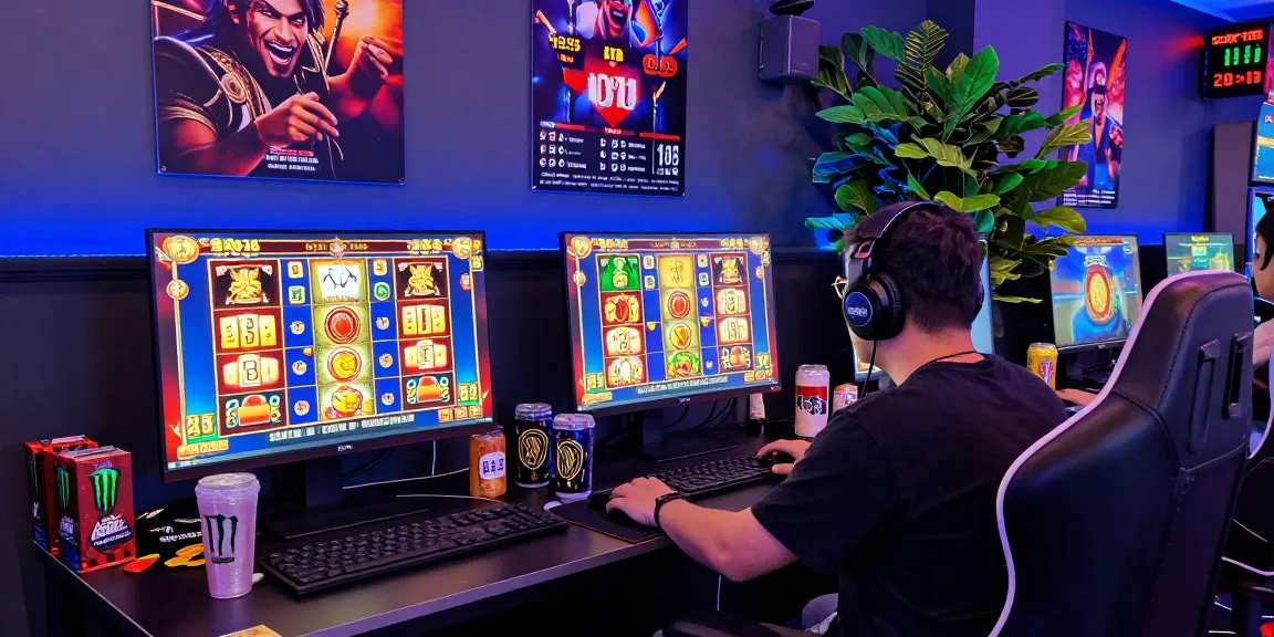 Exciting gameplay of bonus buy slots on computer screen in a vibrant casino gaming environment.
