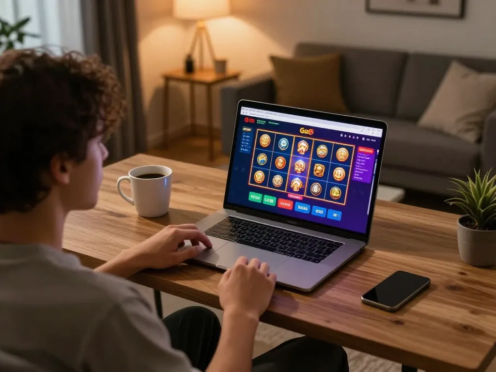 Engaging gameplay on Go8's online casino platform from a cozy gaming setup
