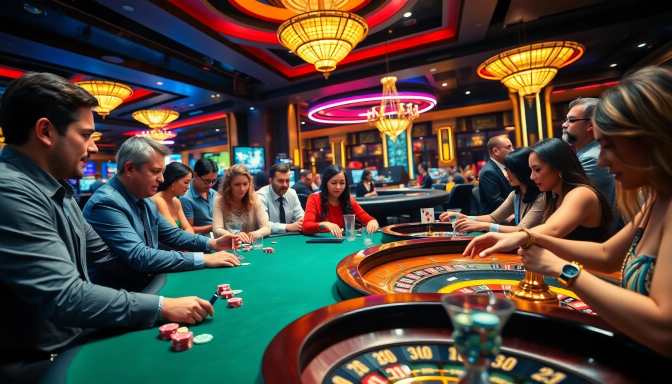 Engaged players in a casino, highlighting excitement and strategy at poker tables.