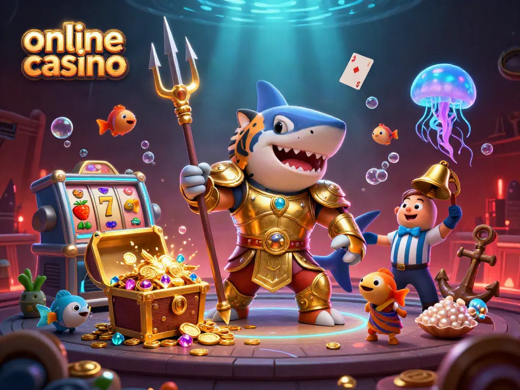 Engage with the vibrant online casino world surrounded by elements of fun and fortune in this 3D illustration.