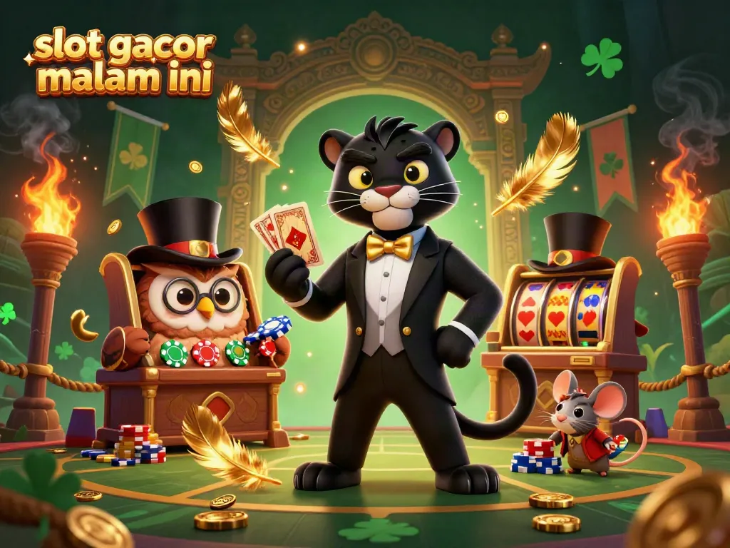 Experience the thrill of slot gacor malam ini with vibrant characters and casino elements in a 3D illustration.