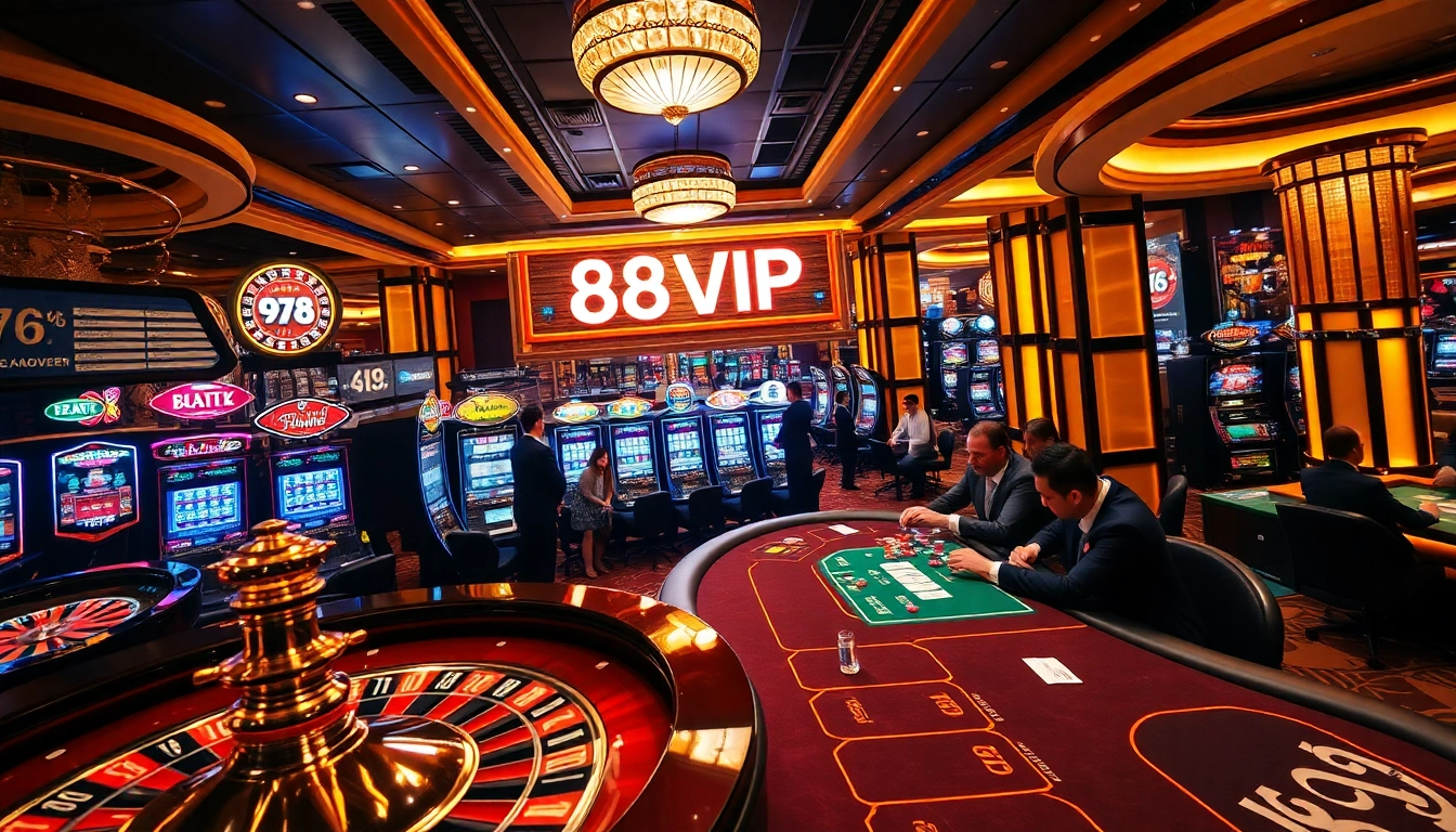 Experience the thrill of gambling at 68VIP with vibrant casino games and luxury decor.