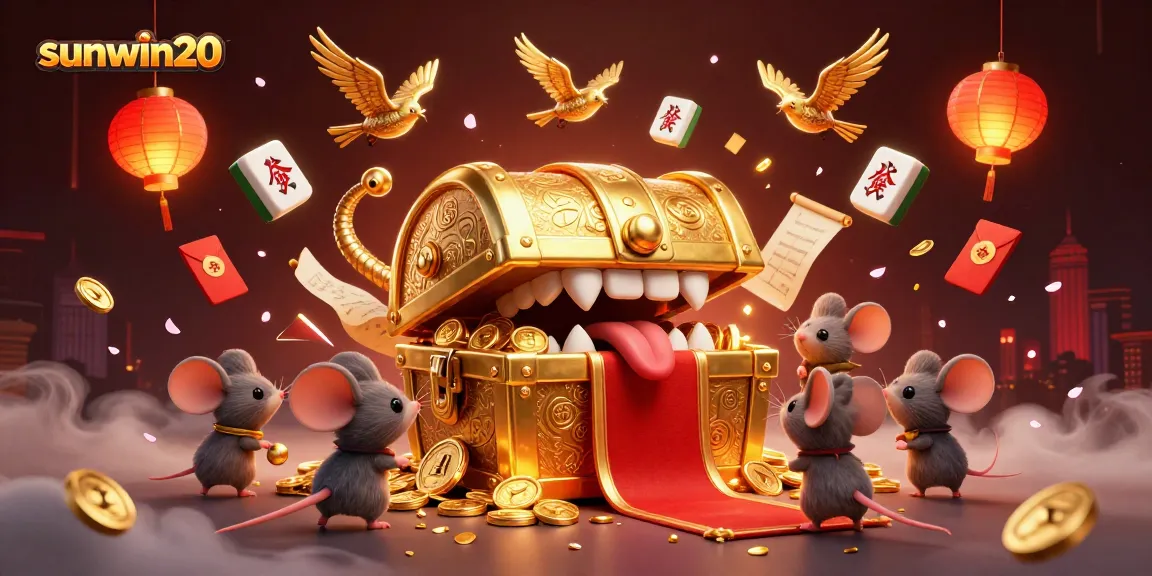 Engage in thrilling wins at sunwin20 with the golden treasure chest, vibrant lanterns, and festive fireworks.
