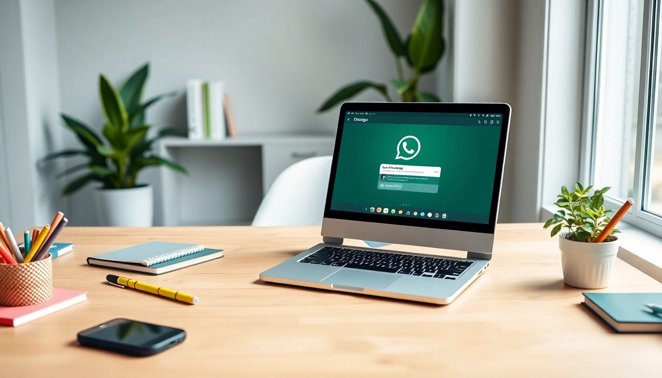 在现代家庭办公环境中展示的 WhatsApp Web 界面，推广 快连官网 以实现高效沟通。