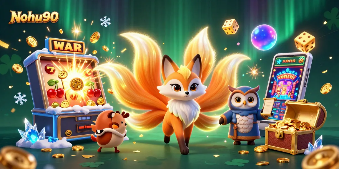 Nohu90 offers players a vibrant gaming experience with a colorful jackpot explosion and engaging characters surrounded by dynamic casino elements.