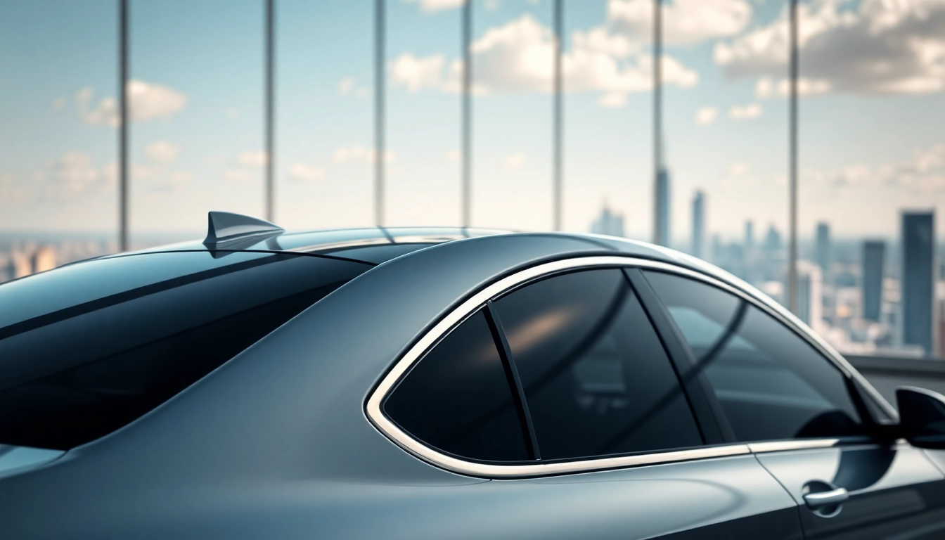 Ceramic window tint enhances a luxury car's appearance in an urban setting.