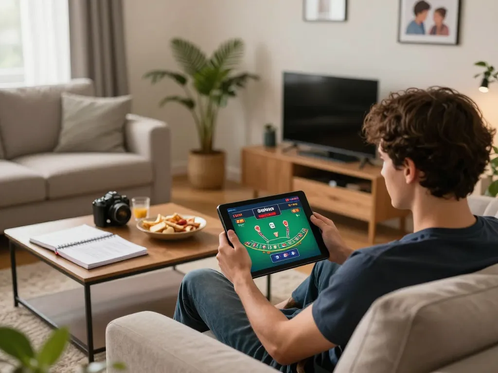 Player engages in online blackjack at home, enhancing experience at alev kumar casino.
