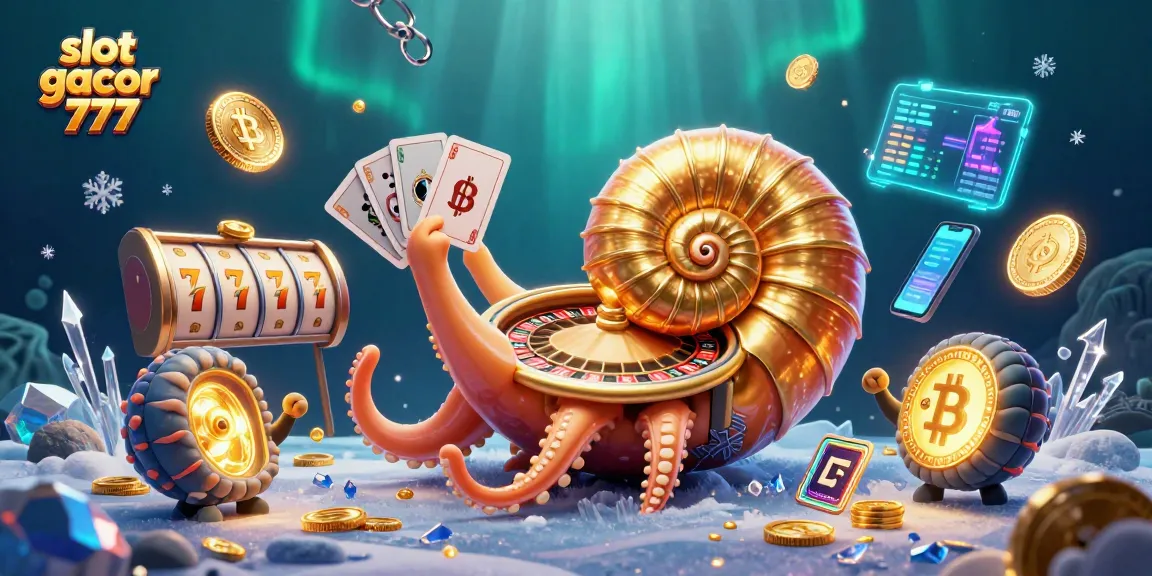 Experience the thrill of slot gacor 777 with dynamic gaming elements, ancient nautilus, and glowing gold coins.