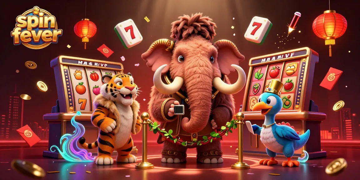 A vibrant casino scene depicting the spin fever atmosphere with unique characters and game elements, inviting players to join.