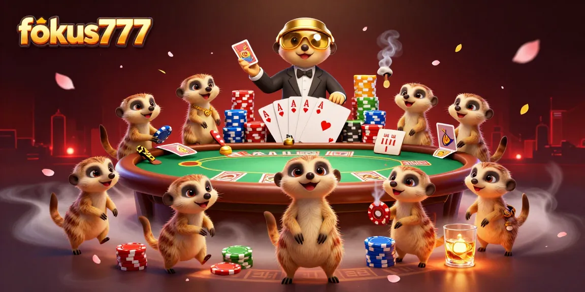 Experience excitement at fokus777 with meerkats managing a lively casino scene full of color and action.