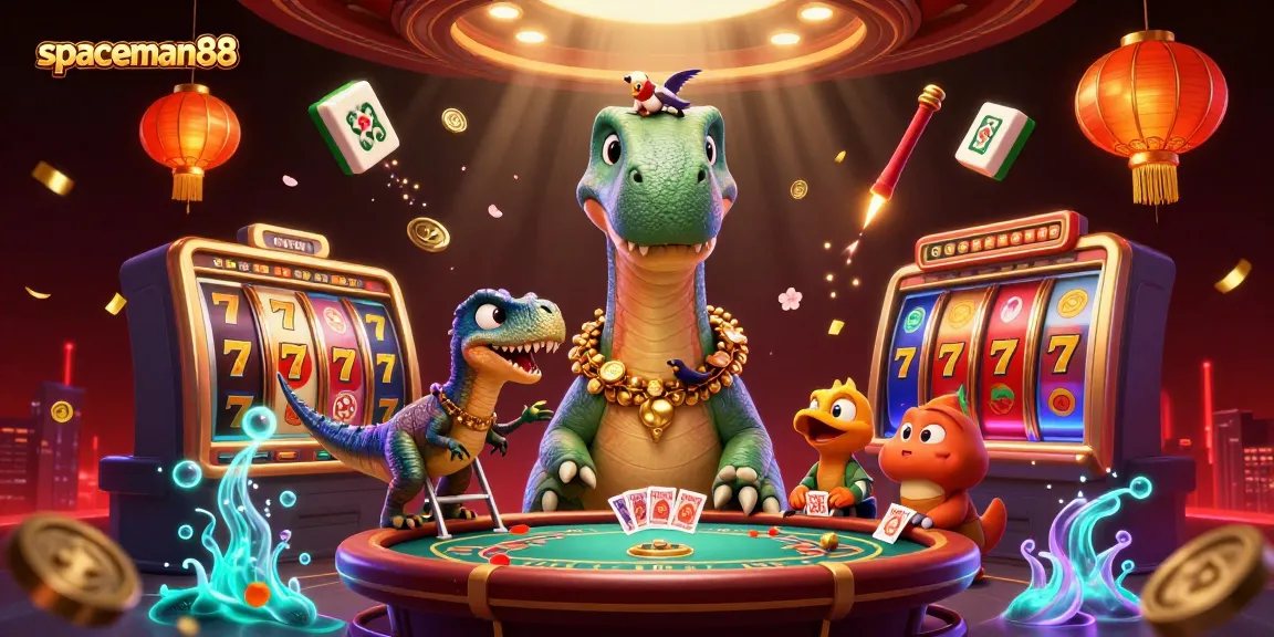 Experience the excitement of spaceman88 with an animated casino scene featuring vibrant characters and gaming elements.