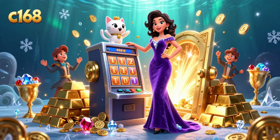 Play thrilling slots at c168 with a stunning jackpot scene featuring vibrant graphics and capturing energy.