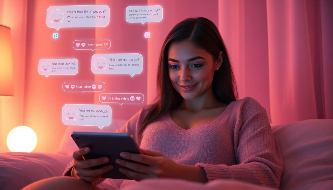 Engaging visual of a user experiencing sex ai chat with a holographic character in a warm, inviting setting.