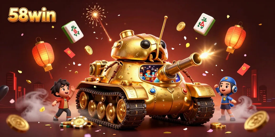 Engage in immersive 58win gaming with a vibrant, dynamic casino scene featuring a golden beetle tank.